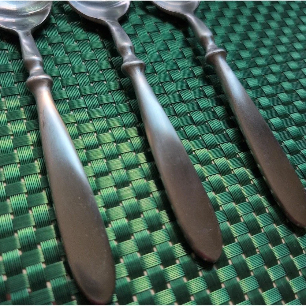 Cambridge TOWNHOUSE Soup Spoons Set Lot of 3 SATIN Stainless Bistro Style VTG